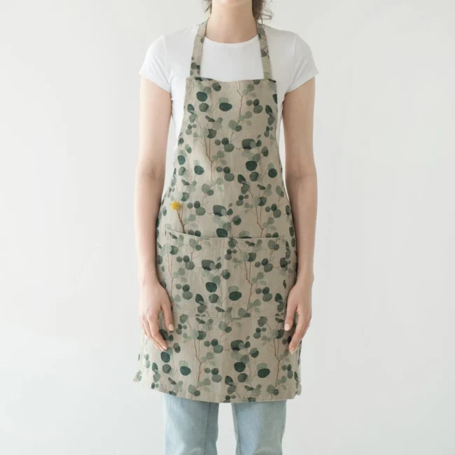 "Linen tales" lininė prijuostė su eukaliptų printu